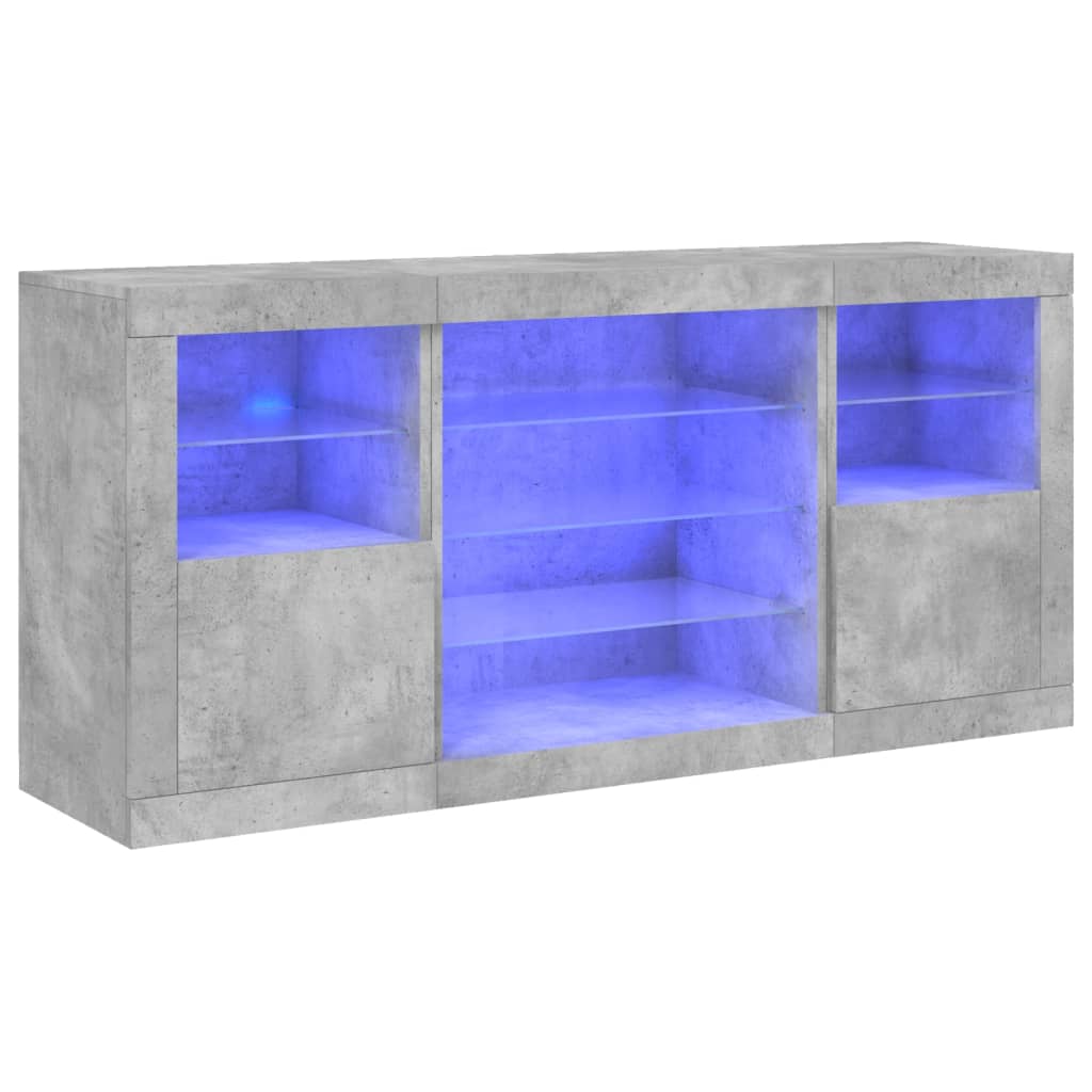 Sideboard with LED Lights Concrete Grey 142.5x37x67 cm